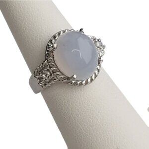 NWT Light blue cabochon chalcedony diamond ring size 7